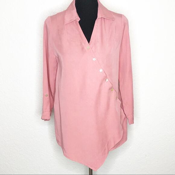 Soft Surroundings rose pink asymmetrical button wrap top size Petite Small SP - Picture 1 of 15